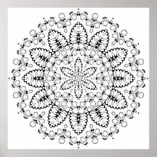 Botanical Burst Mandala with Petal Ring Design Poster