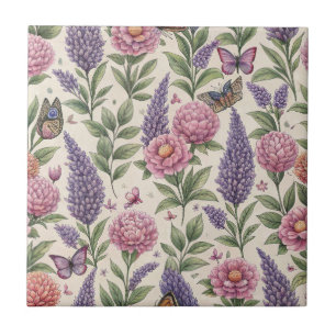 Botanical Butterflies Lavender Garden Tile