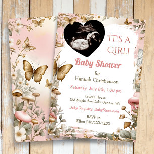 Botanical Butterflies & Ultrasound Baby Shower   Invitation