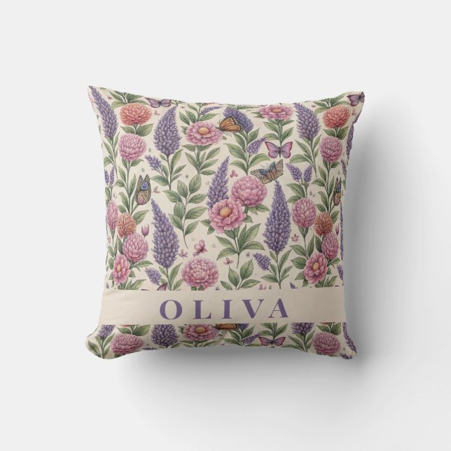 Botanical Butterfly Garden Accent Throw Pillow (Front)
