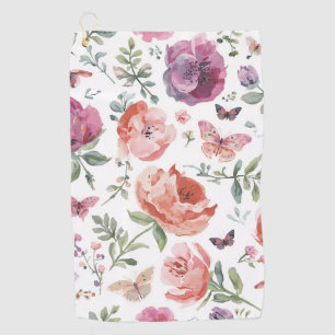 Botanical Butterfly Garden Watercolor Floral Golf Towel