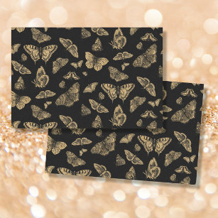 Botanical Butterfly Gold Glitter Pattern Decoupage Tissue Paper