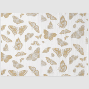 Botanical Butterfly Gold n White Pattern Decoupage Tissue Paper