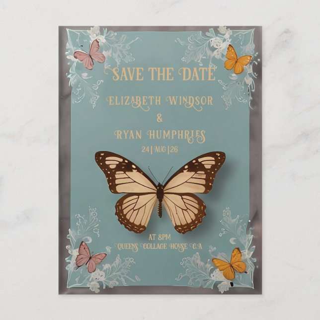 Botanical Butterfly Wedding Invitation Postcard (Front)