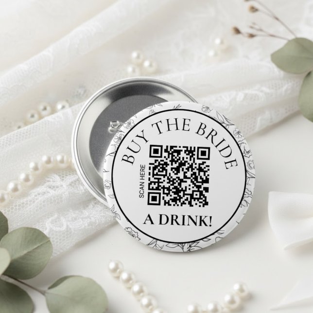 Botanical Buy the Bride a Drink QR Bachelorette 3 Inch Round Button (Creator Uploaded)