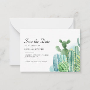 Botanical Cacti Watercolor Succulent Wedding Save Card