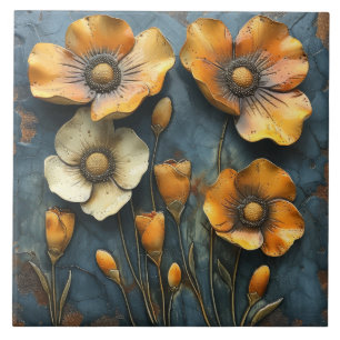 Botanical California Poppies Tile