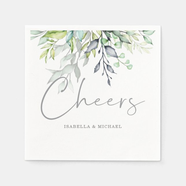 Botanical Calligraphy Wedding Cheers Napkin (Front)