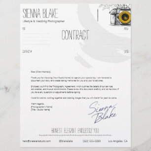 Botanical Camera Photographer Contract Cover Sheet