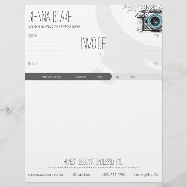 Botanical Camera Photographer Invoice Template Letterhead (Front)