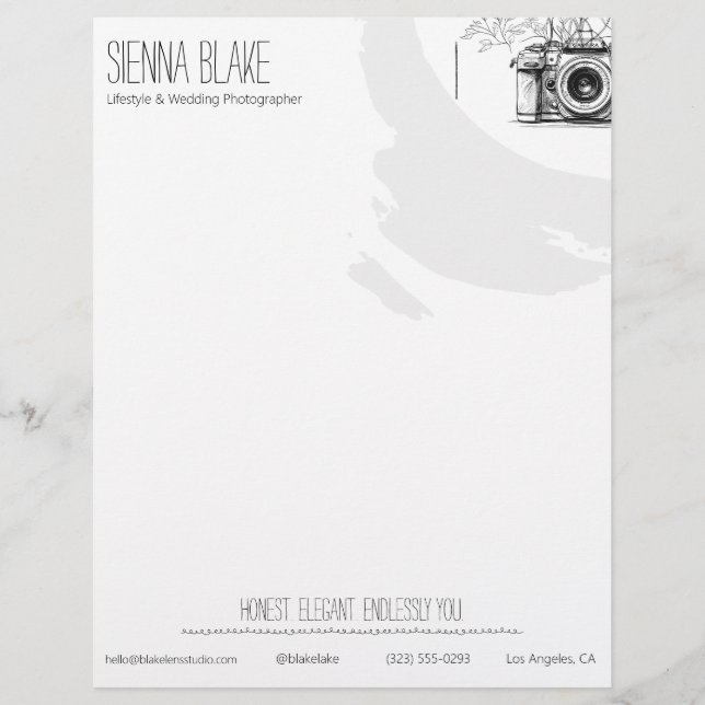 Botanical Camera QR Lifestyle Wedding Photographer Letterhead (Front)