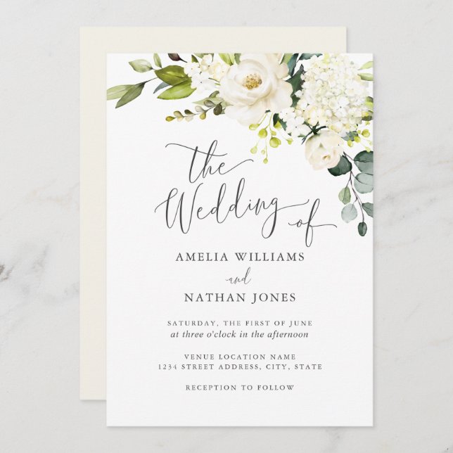 Botanical Champagne Watercolor Wedding Invitation (Front/Back)