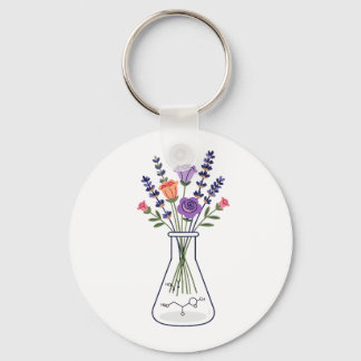 Botanical Chemistry Flask with Lavender and Rose A Keychain