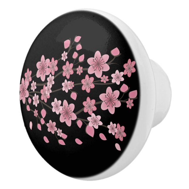 Botanical Cherry Blossom Falling Petals Ombré Art Ceramic Knob (Right)