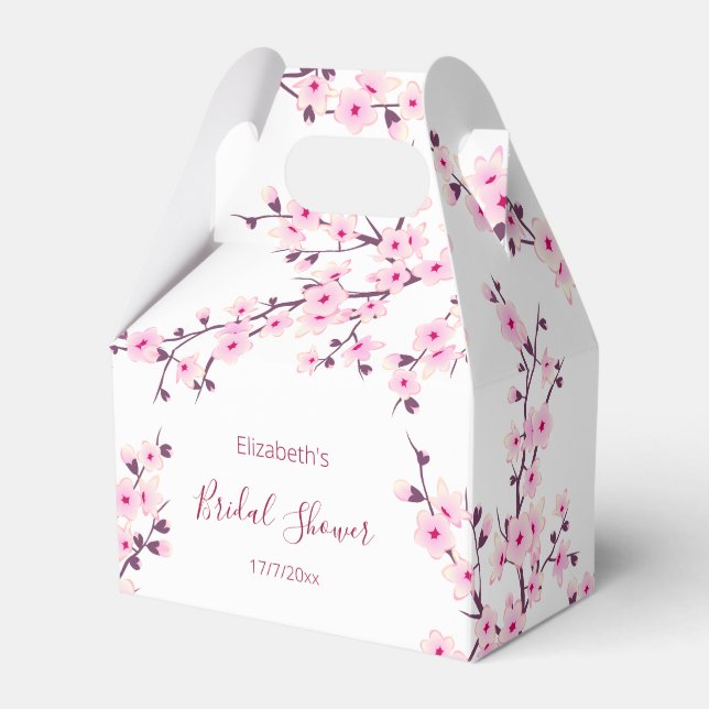 Botanical Cherry Blossom Pink White Bridal Shower Favor Box (Front Side)