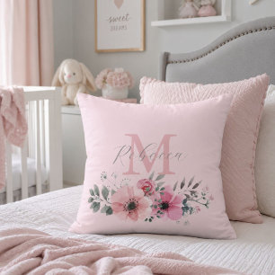 Botanical chic blush pink watercolor floral throw pillow
