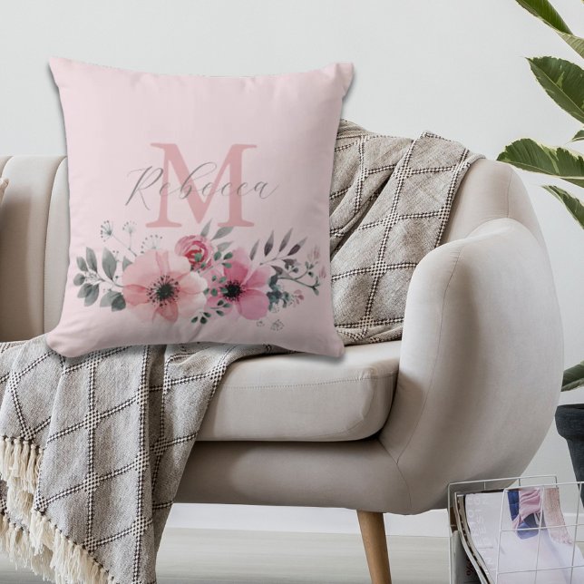 Botanical chic blush pink watercolor floral  throw pillow (Botanical chic blush pink watercolor floral throw pillow)