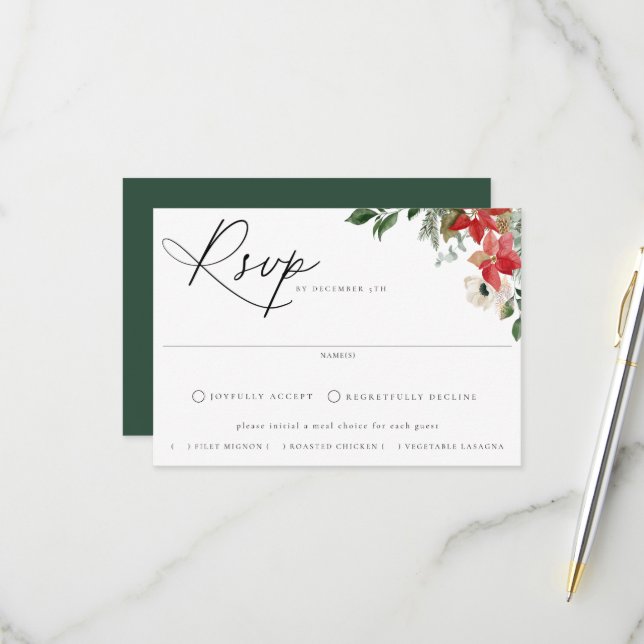 Botanical Chic Meal Choice Winter Wedding RSVP Card (Front/Back In Situ)