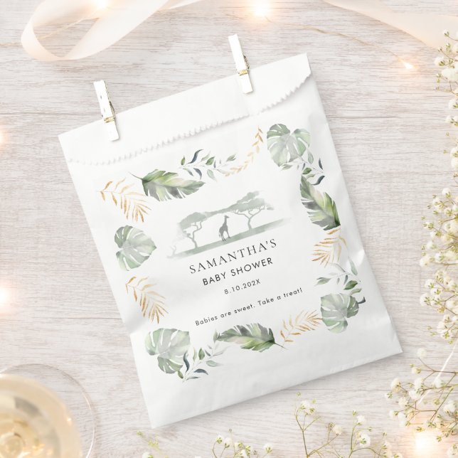 Botanical Chic Palm Leaves Giraffe Baby Shower Favour Bag (Clipped)