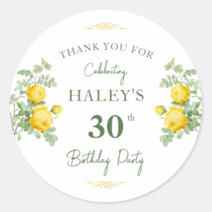 Botanical Chic Yellow & Green Floral 30th Birthday Classic Round Sticker