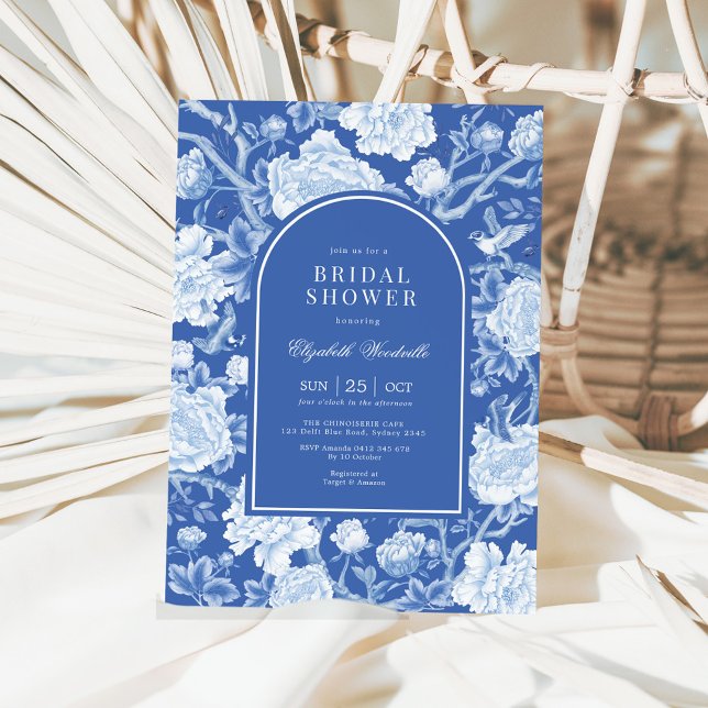 Botanical Chinoiserie Delft Blue Bridal Shower Invitation (Creator Uploaded)