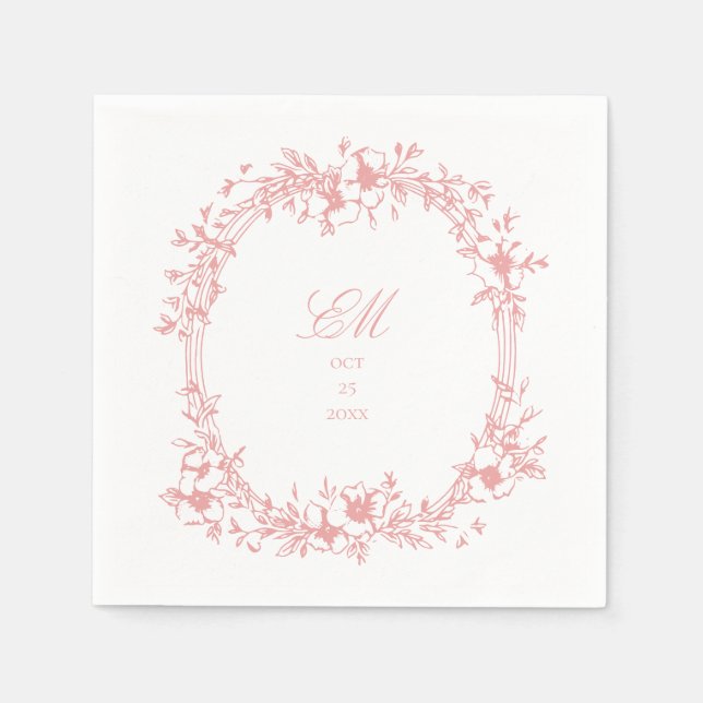 Botanical Chinoiserie Monogram Crest Wedding Logo  Napkin (Front)