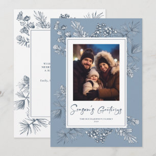 Botanical Christmas Blue Photo Holiday Card