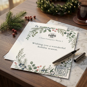 Botanical Christmas Corporate Logo QR Code Holiday Letterhead