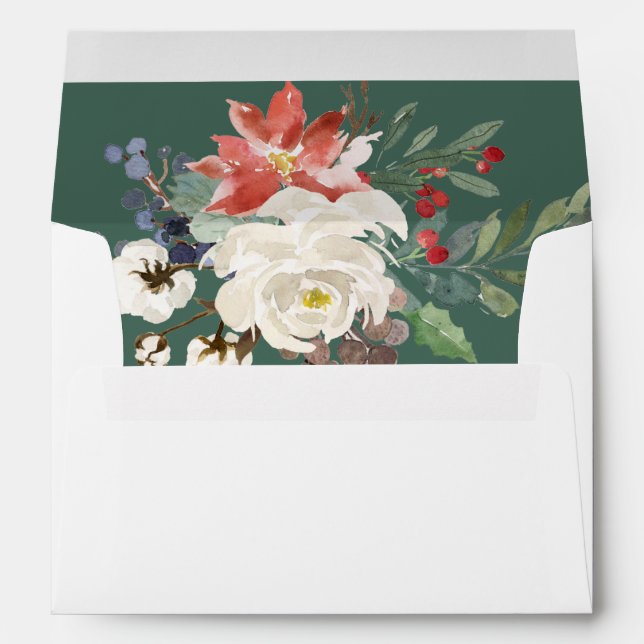 Botanical Christmas | Floral Holiday Wedding Envelope (Back (Bottom))