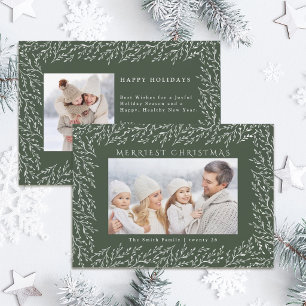 Botanical Christmas Hunter Green 2 Photo      Holiday Card