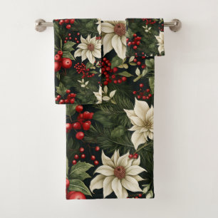 Botanical Christmas Pattern Bath Towel Set