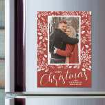 Botanical Christmas Photo Rustic Magnetic Card<br><div class="desc">These magnetic holiday cards feature white berries,  leaves and dots around your favourite photo on a rustic red background with your names and greeting in chic lettering at the bottom. MORE designs in our collection.</div>