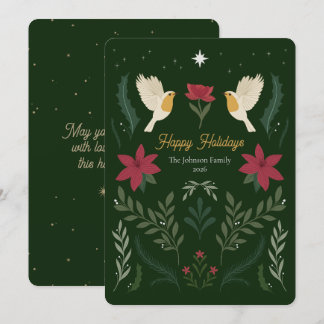 Botanical Christmas Robin Poinsettia Custom Card