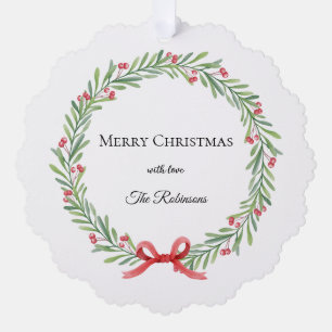 Botanical Christmas Wreath Modern Script Ornament Card