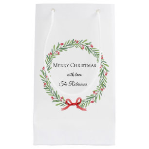 Botanical Christmas Wreath Modern Script Small Gift Bag