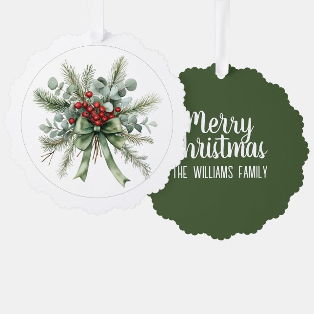 Botanical Christmas Wreath  Ornament Card (Front/Back)