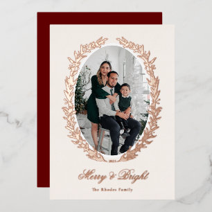 Botanical Christmas Wreath Photo Foil Holiday Card