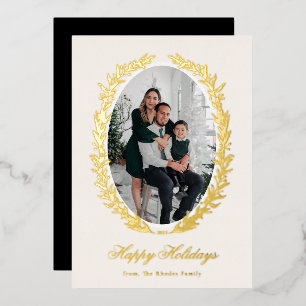 Botanical Christmas Wreath Photo Foil Holiday Card