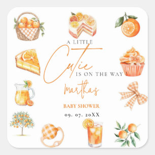 Botanical citrus orange Cutie Summer Baby Shower Square Sticker