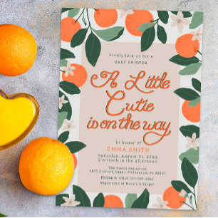 Botanical Citrus Orange Little Cutie Baby Shower  Invitation