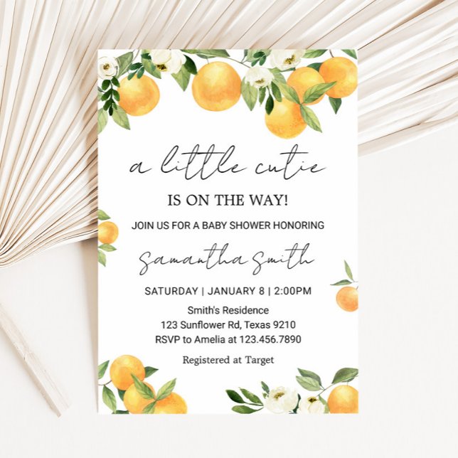 Botanical Citrus Orange Little Cutie Baby Shower Invitation (Little Cutie Botanical Citrus Orange Baby Shower Invitation
)