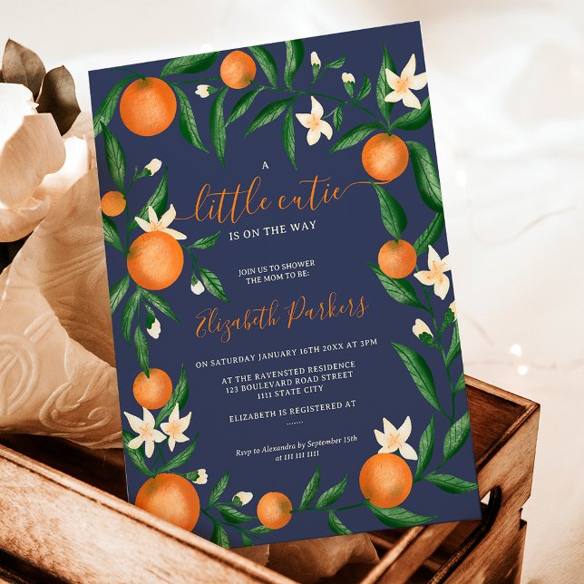 Botanical citrus orange little cutie blue invitation (Botanical citrus orange little cutie blue invitation)