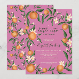Botanical citrus orange little cutie pink invitation