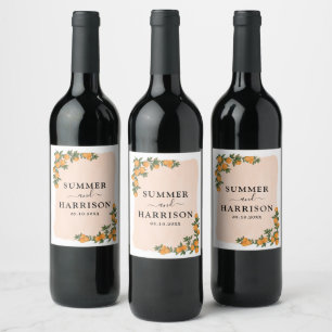 Botanical Citrus Orange Main Squeeze Wedding Favou Wine Label