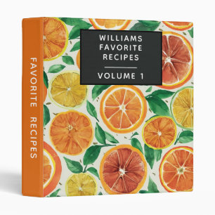 Botanical Citrus Orange Personalized Recipe Binder