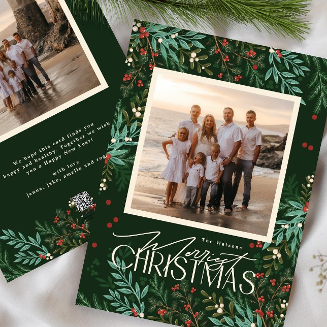 Botanical Classic Elegance Christmas Green Photo Holiday Card (Creator Uploaded)