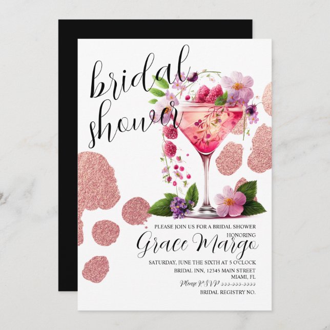 Botanical Cocktail Berry Gold Bridal Shower    Invitation (Front/Back)