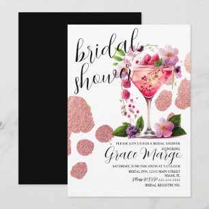 Botanical Cocktail Berry Gold Bridal Shower Invitation