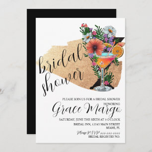 Botanical Cocktail Glitter Black Bridal Shower   Invitation