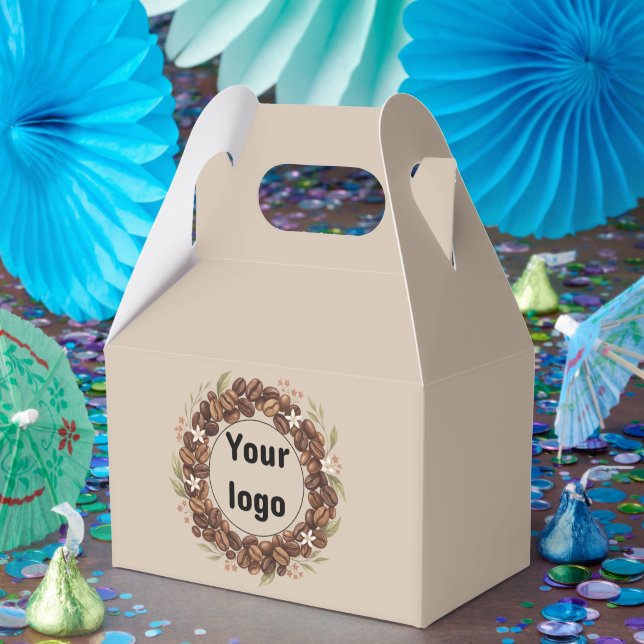 Botanical Coffee Bean Wreath Custom Logo Favor Box (Party)